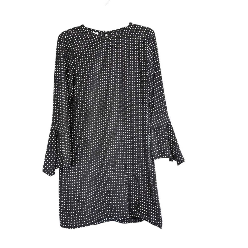 Equipment Femme Polka Dot 100% Silk Bell Sleeve Shift Dress XS Black White